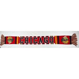Chicago Blackhawks Red Knit Stripe Fringe Scarf NHL Fan Gear Acrylic Blend
